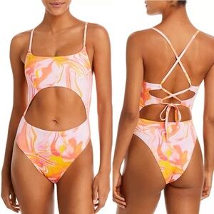 🌻NEW w/tag AQUA Swim | Swirl Print Cutout 1-Piece Monokini Swimsuit Size XS